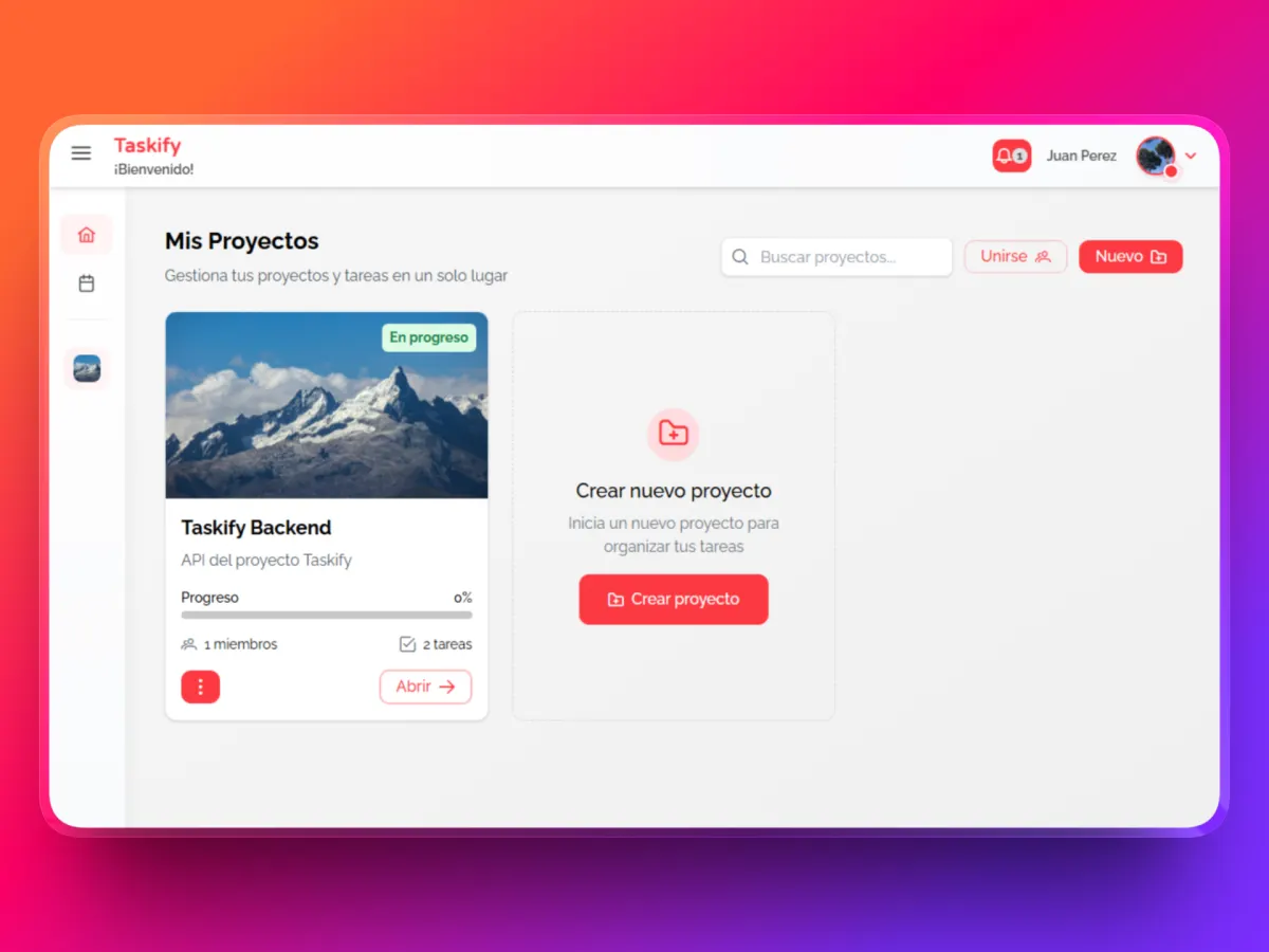 Panel de proyectos de Taskify